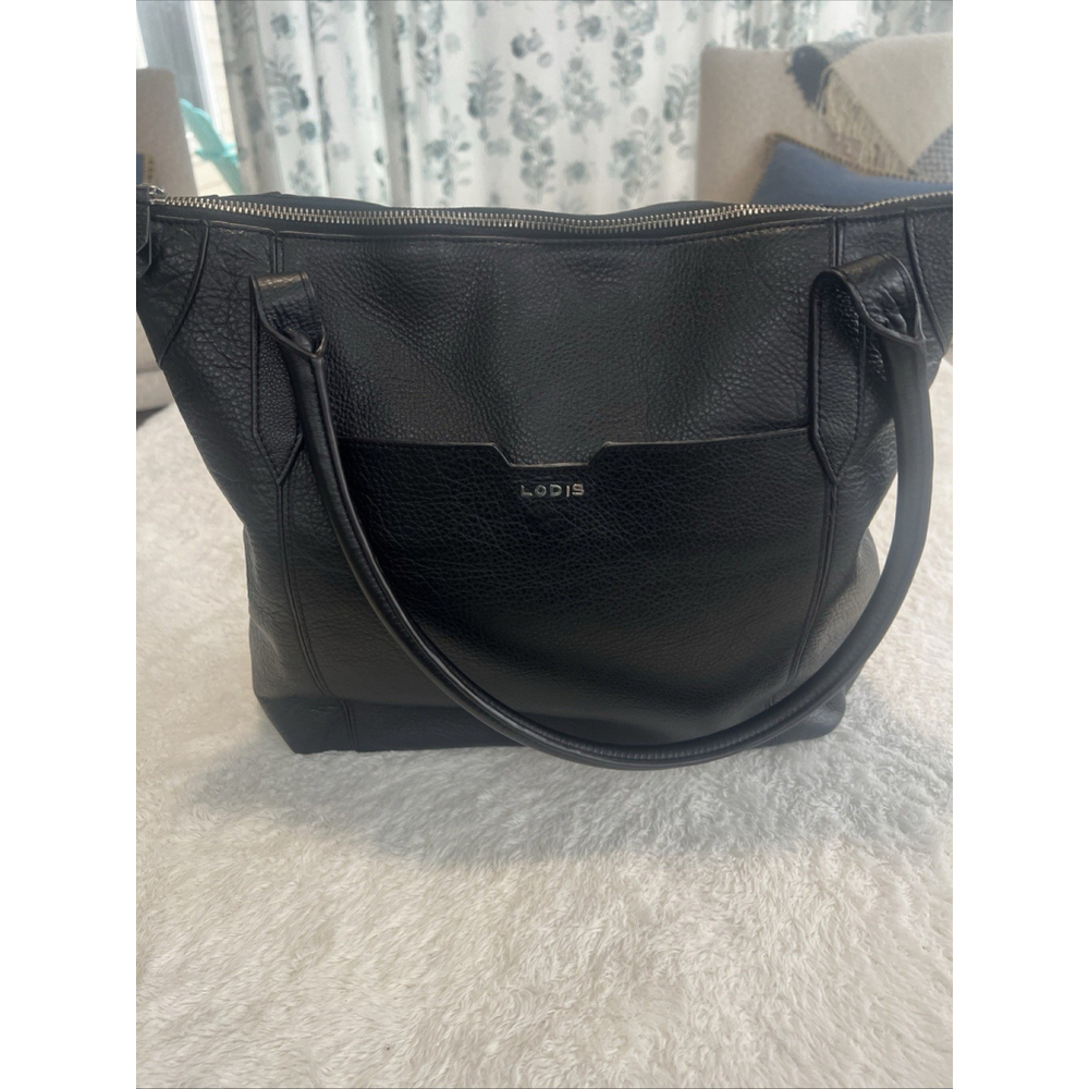Lodis Black Leather Tote Bag
